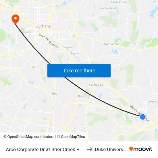 Arco Corporate Dr at Brier Creek Pkwy to Duke University map