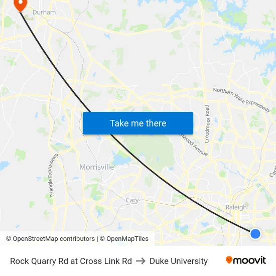 Rock Quarry Rd at Cross Link Rd to Duke University map