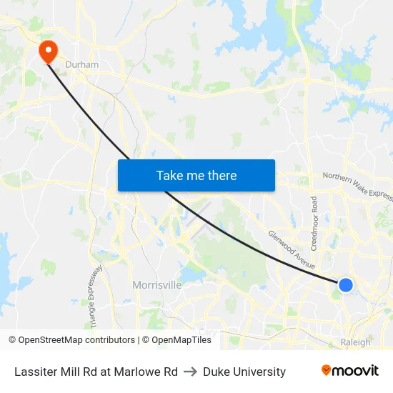 Lassiter Mill Rd at Marlowe Rd to Duke University map