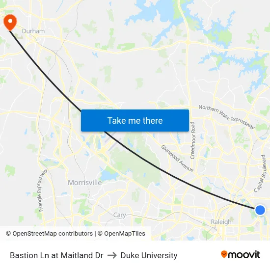 Bastion Ln at Maitland Dr to Duke University map