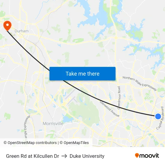 Green Rd at Kilcullen Dr to Duke University map