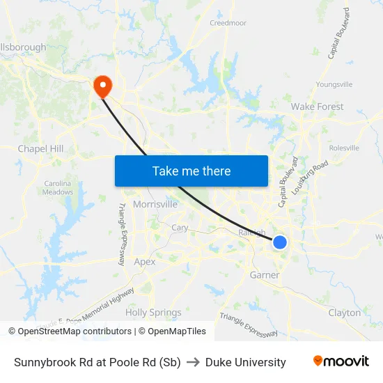 Sunnybrook Rd at Poole Rd (Sb) to Duke University map