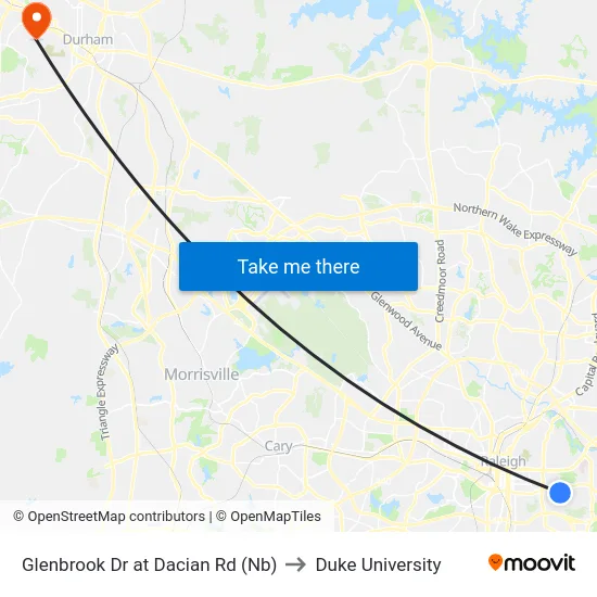 Glenbrook Dr at Dacian Rd (Nb) to Duke University map