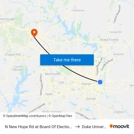 N New Hope Rd at Board Of Elections Nb to Duke University map