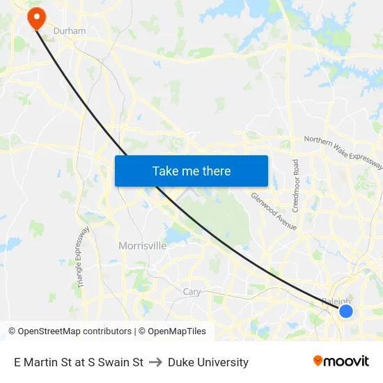 E Martin St at S Swain St to Duke University map