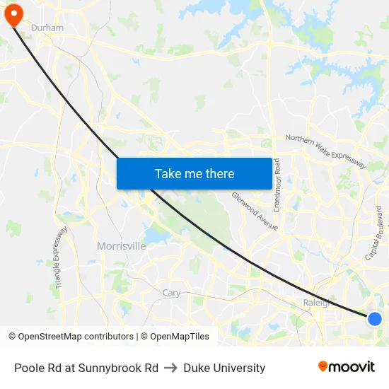 Poole Rd at Sunnybrook Rd to Duke University map