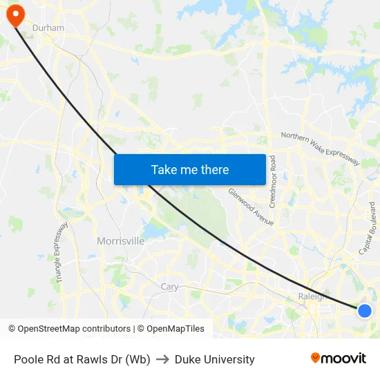 Poole Rd at Rawls Dr (Wb) to Duke University map