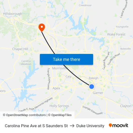 Carolina Pine Ave at S Saunders St to Duke University map