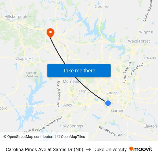 Carolina Pines Ave at Sardis Dr (Nb) to Duke University map