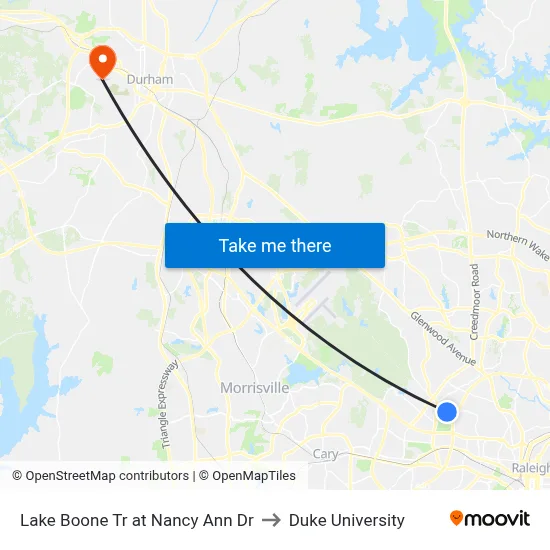 Lake Boone Tr at Nancy Ann Dr to Duke University map