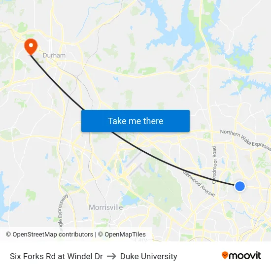 Six Forks Rd at Windel Dr to Duke University map