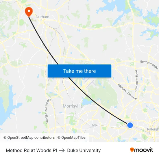 Method Rd at Woods Pl to Duke University map