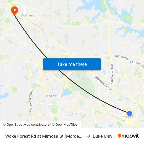Wake Forest Rd at Mimosa St (Mordecai Historic Par to Duke University map