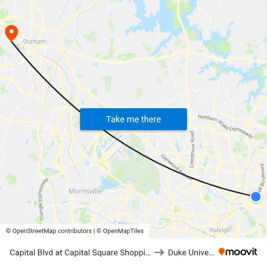 Capital Blvd at Capital Square Shopping Center to Duke University map