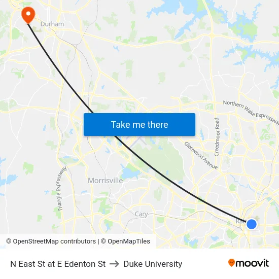 N East St at E Edenton St to Duke University map