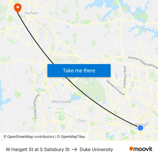 W Hargett St at S Salisbury St to Duke University map