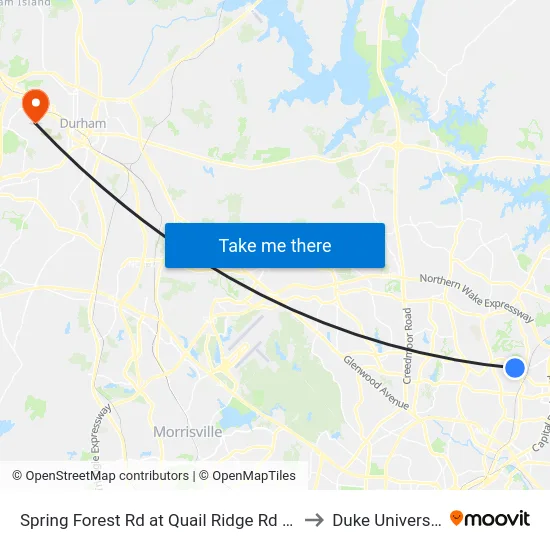 Spring Forest Rd at Quail Ridge Rd (Eb) to Duke University map
