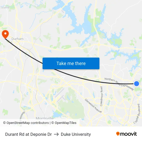 Durant Rd at Deponie Dr to Duke University map