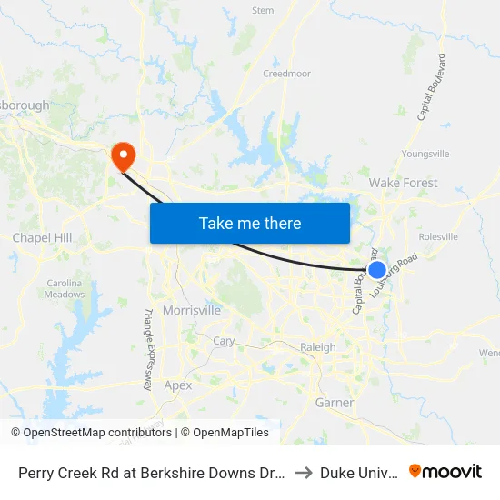 Perry Creek Rd at Berkshire Downs Dr (Wral Soccer to Duke University map