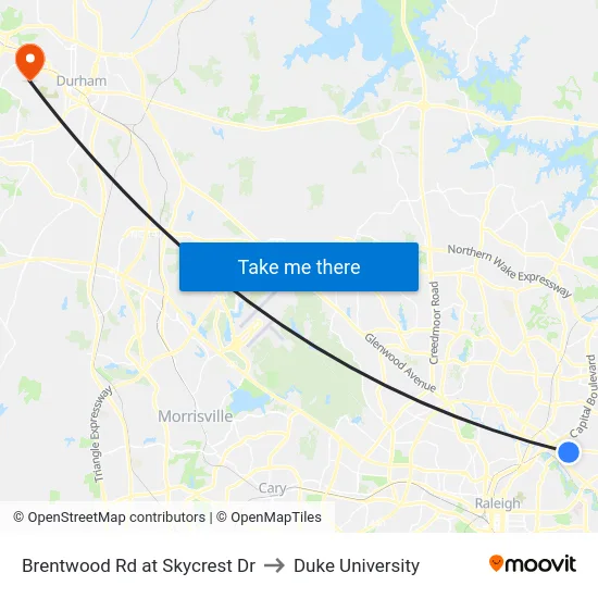Brentwood Rd at Skycrest Dr to Duke University map