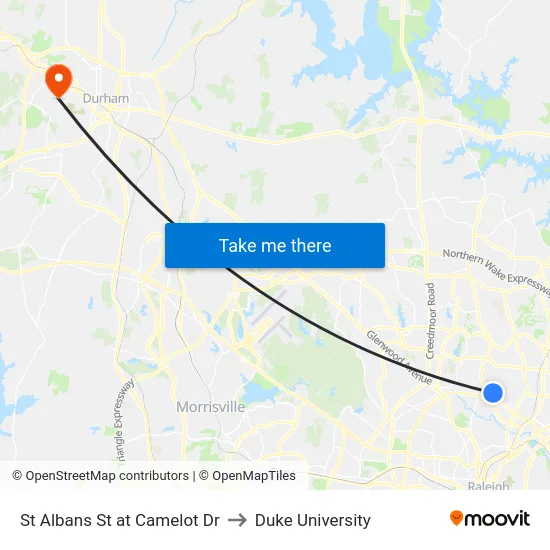 St Albans St at Camelot Dr to Duke University map