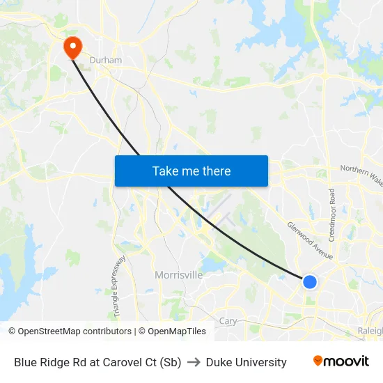 Blue Ridge Rd at Carovel Ct (Sb) to Duke University map