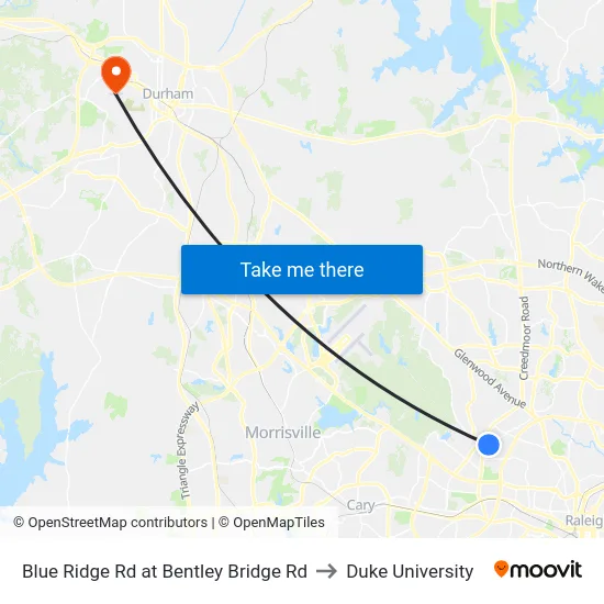 Blue Ridge Rd at Bentley Bridge Rd to Duke University map