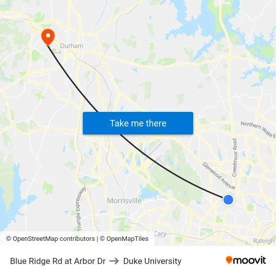Blue Ridge Rd at Arbor Dr to Duke University map