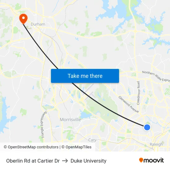 Oberlin Rd at Cartier Dr to Duke University map