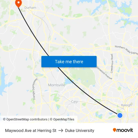 Maywood Ave at Herring St to Duke University map