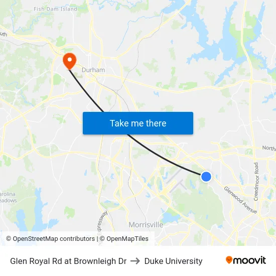 Glen Royal Rd at Brownleigh Dr to Duke University map