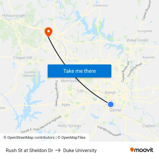 Rush St at Sheldon Dr to Duke University map