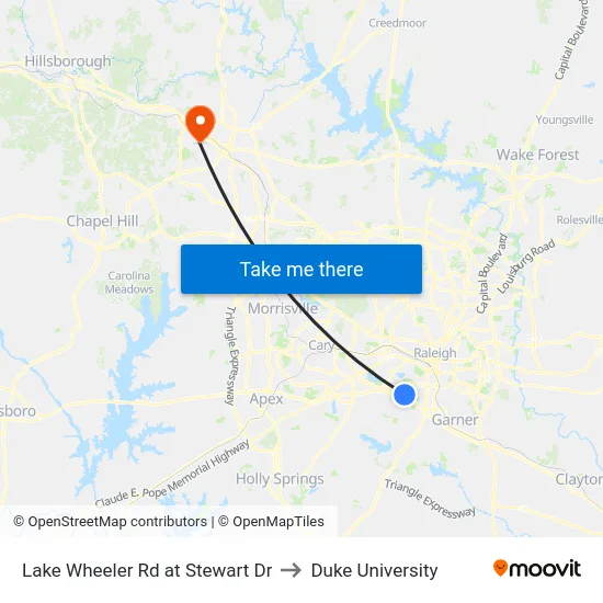 Lake Wheeler Rd at Stewart Dr to Duke University map