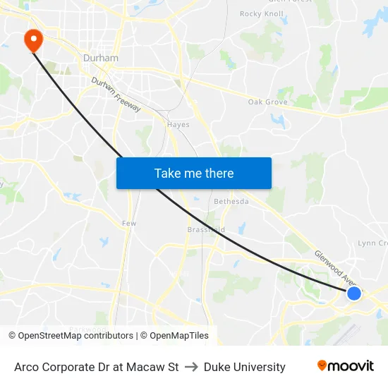 Arco Corporate Dr at Macaw St to Duke University map