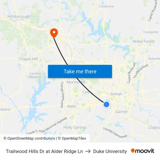 Trailwood Hills Dr at Alder Ridge Ln to Duke University map