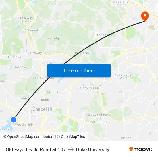 Old Fayetteville Road at 107 to Duke University map