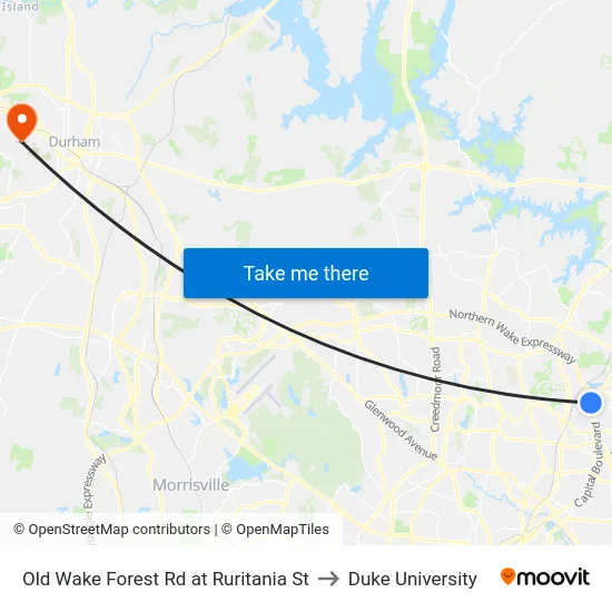 Old Wake Forest Rd at Ruritania St to Duke University map