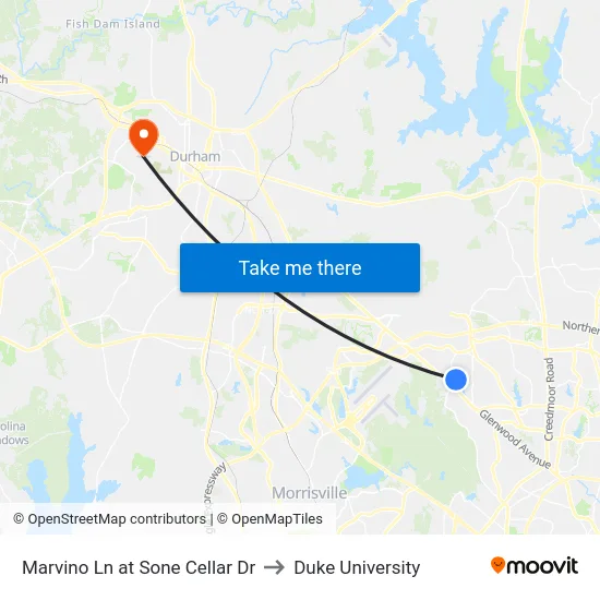Marvino Ln at Sone Cellar Dr to Duke University map