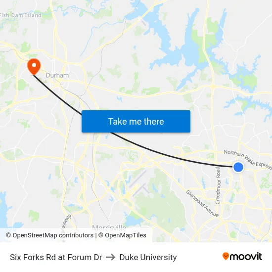 Six Forks Rd at Forum Dr to Duke University map