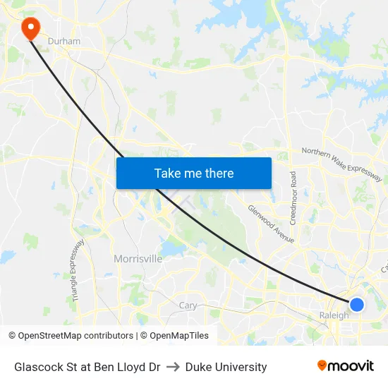 Glascock St at Ben Lloyd Dr to Duke University map