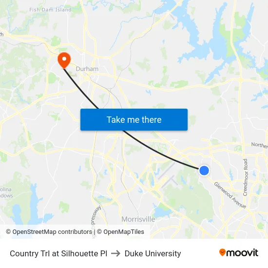 Country Trl at Silhouette Pl to Duke University map