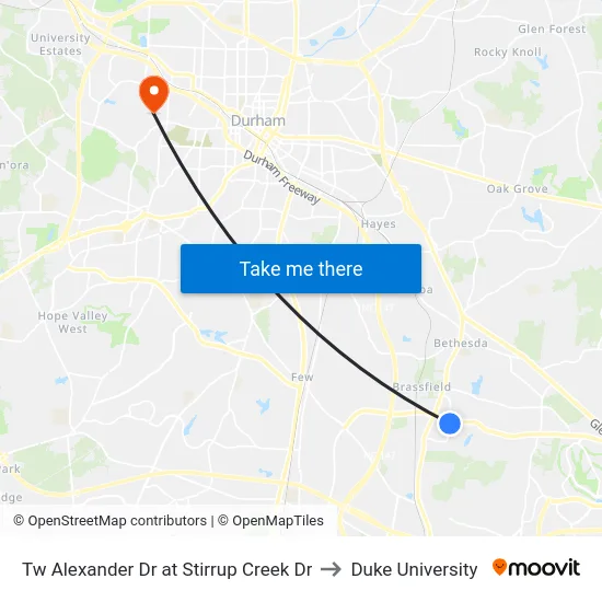 Tw Alexander Dr at Stirrup Creek Dr to Duke University map