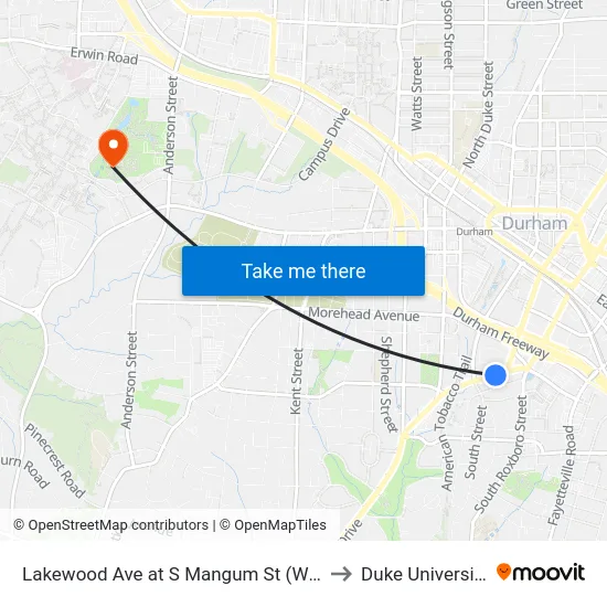 Lakewood Ave at S Mangum St (Wb) to Duke University map