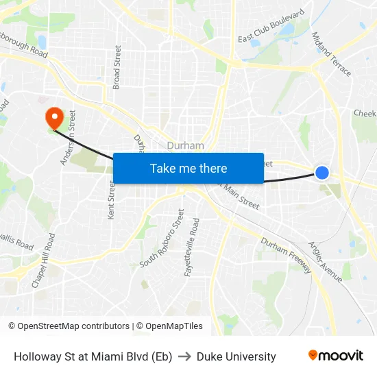 Holloway St at Miami Blvd (Eb) to Duke University map