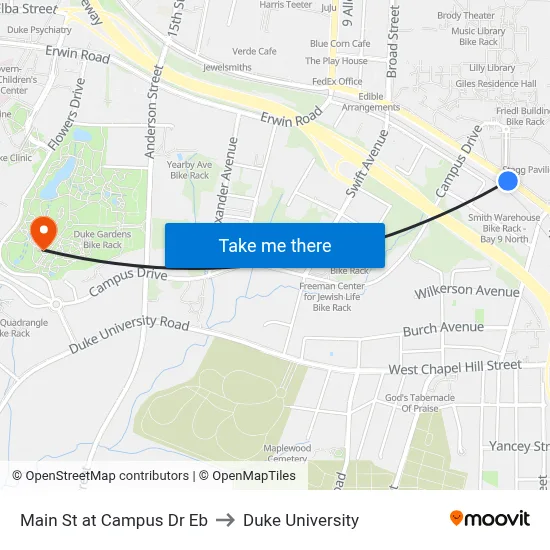 Main St at Campus Dr Eb to Duke University map