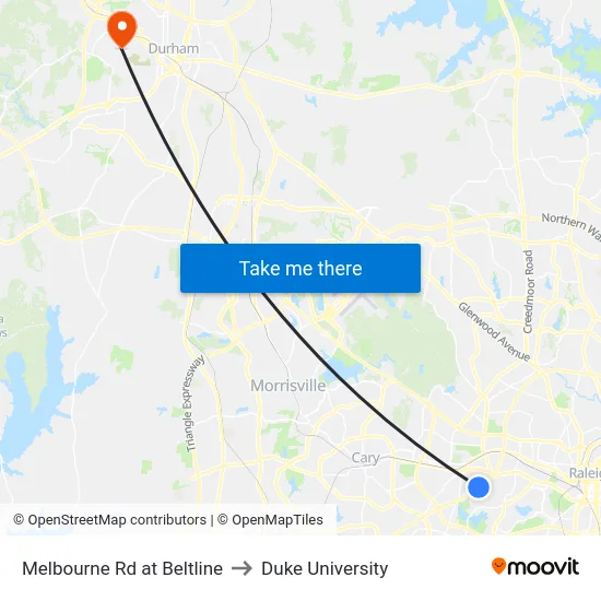 Melbourne Rd at Beltline to Duke University map