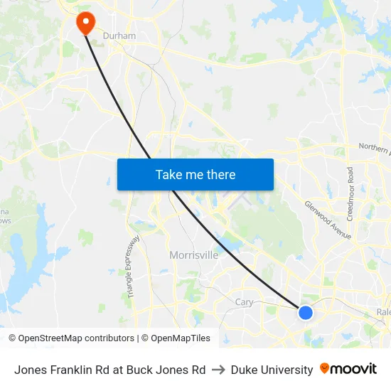 Jones Franklin Rd at Buck Jones Rd to Duke University map