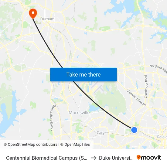 Centennial Biomedical Campus (Sb) to Duke University map