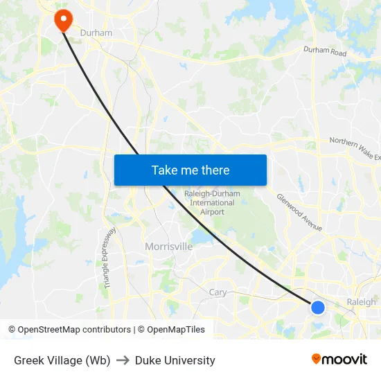 Greek Village (Wb) to Duke University map