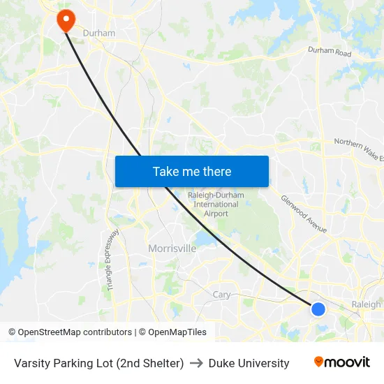 Varsity Parking Lot (2nd Shelter) to Duke University map